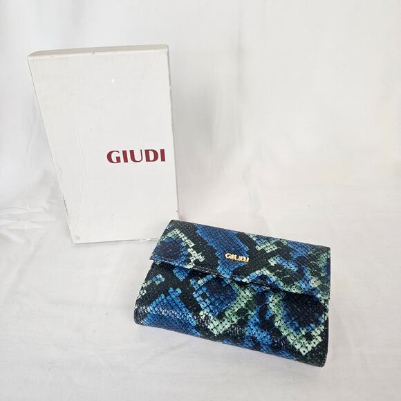 Giudi Italy Blue Snakeskin Leather Wallet Clutch | Vintage 7373 | Made in Italy - Picture 1 of 6